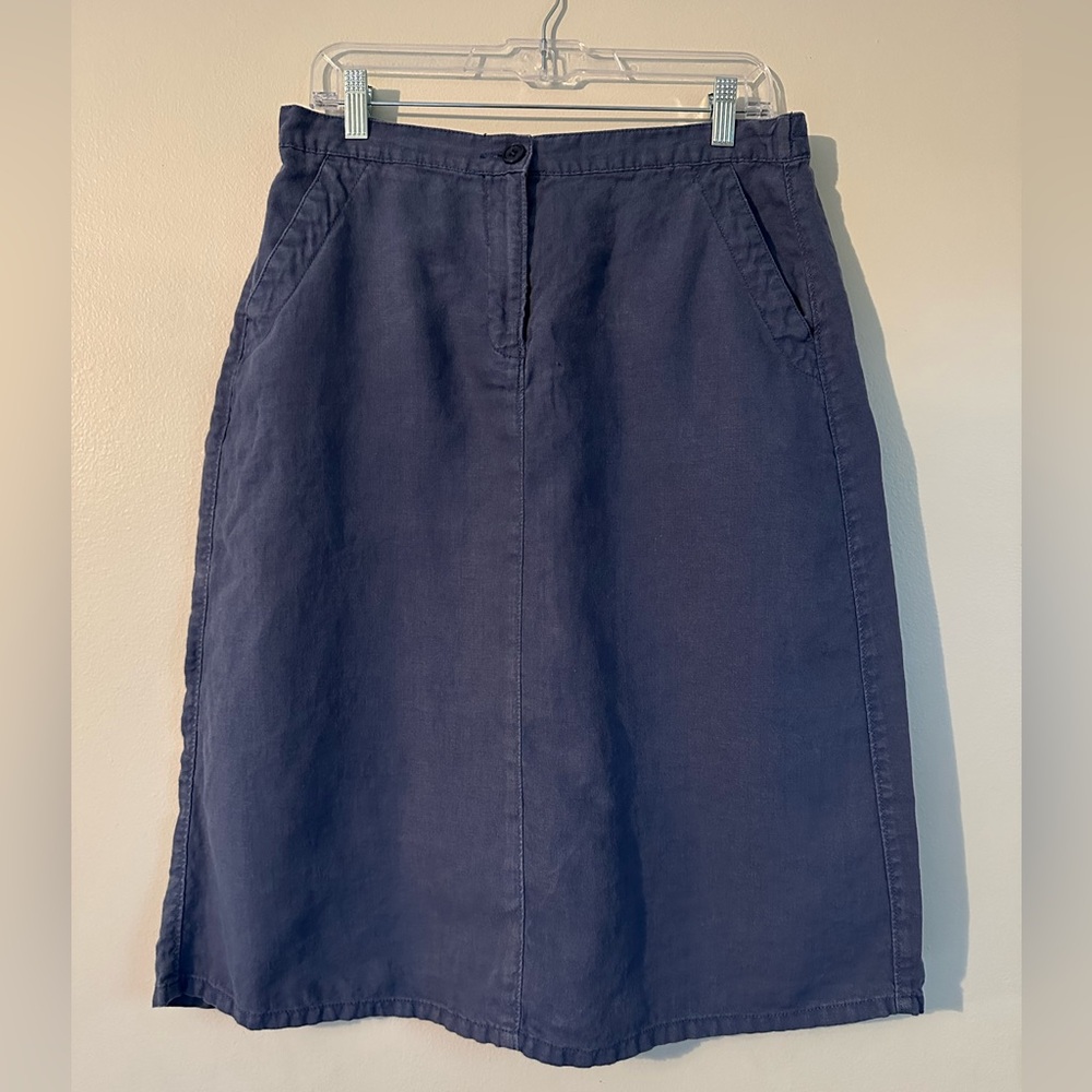 L.L. Bean 100% Linen Straight Skirt Casual Classic Fit Blue Size 10 Petite